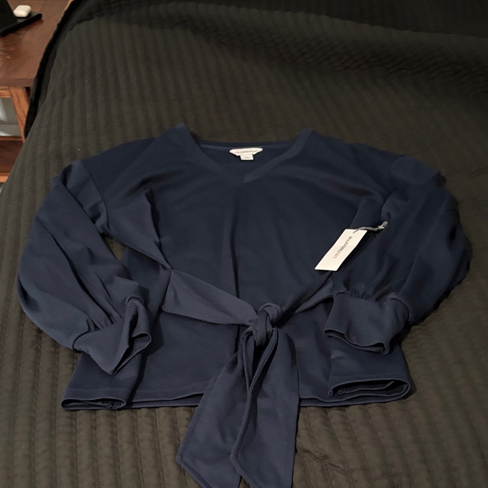 Liz Claiborne Deep Blue Tie-Front Blouse